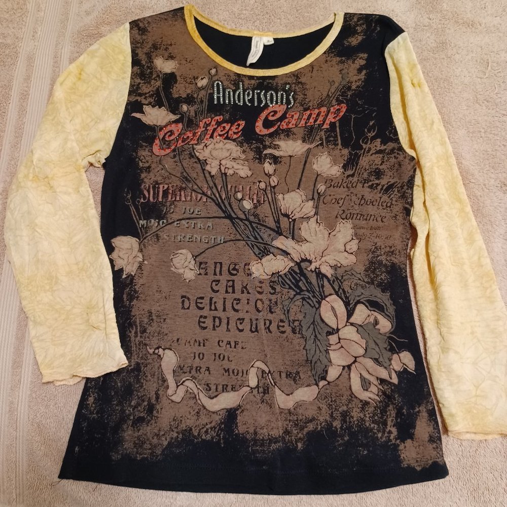 vintage Susan Lawrence coffee shirt, women's medium